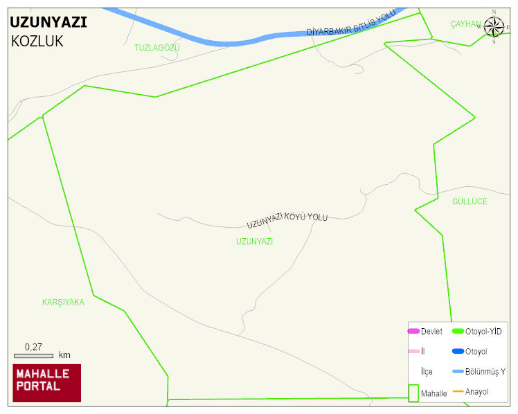 UZUNYAZI Köyü Haritası | Yükselti ve Doğa Özellikleri