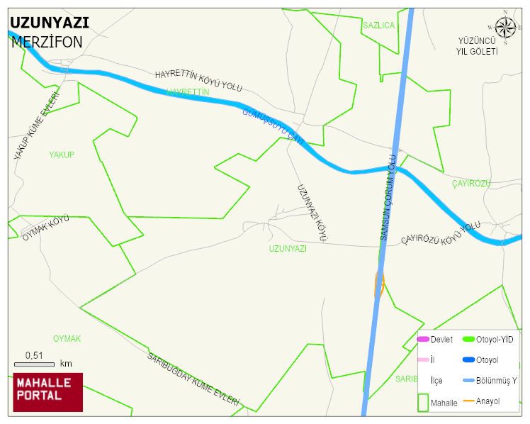 UZUNYAZI Köyü Haritası | Dağlar, Ovalar ve Akarsu Bilgileri