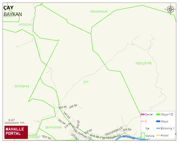 VEYSELKARANİ BELDESİ ÇAY Mahallesi Haritası | Mahalle ve Köy Sınırı