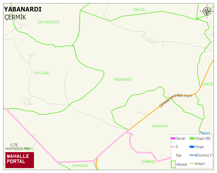 YABANARDI Mahallesi Haritası | Mahalle ve Köy Sınırı