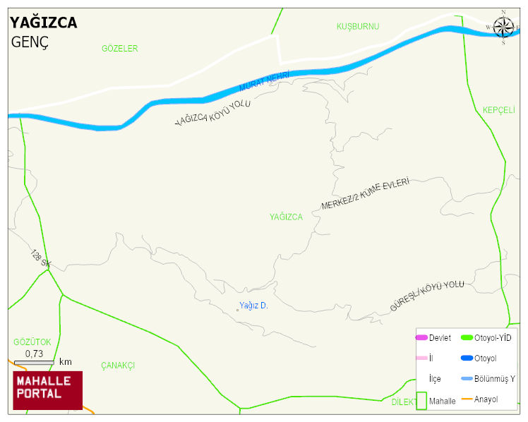 YAĞIZCA Köyü Haritası | Yükselti ve Doğa Özellikleri