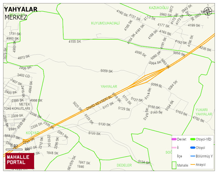 YAHYALAR Mahallesi Haritası | Yükselti ve Doğa Özellikleri