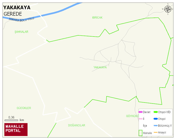 YAKAKAYA Köyü Haritası | Yükselti ve Doğa Özellikleri