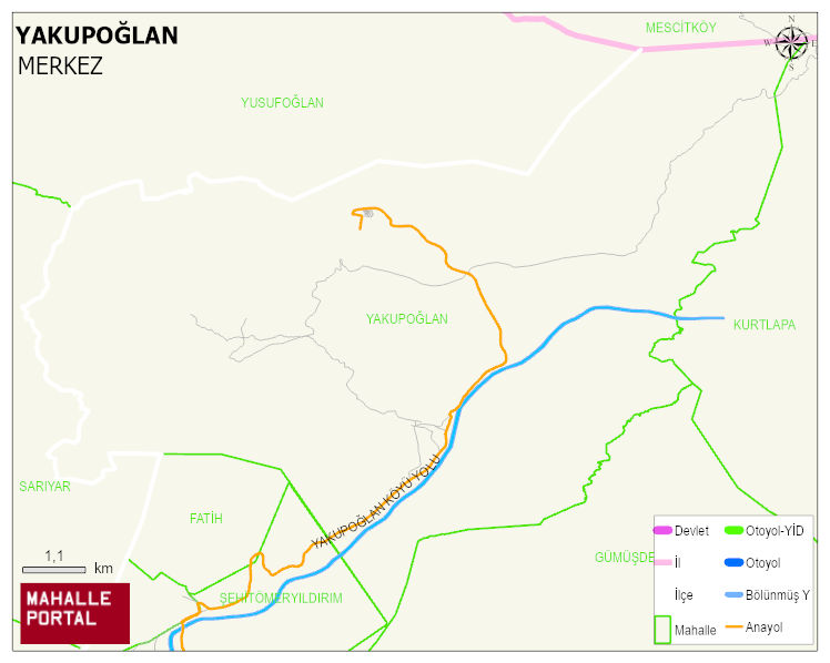 YAKUPOĞLAN Köyü Haritası | Dağlar, Ovalar ve Akarsu Bilgileri