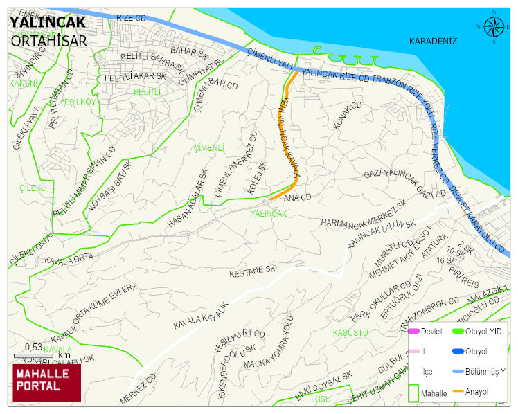 YALINCAK Mahallesi Haritası | Yükselti ve Doğa Özellikleri