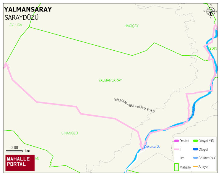 YALMANSARAY Köyü Haritası | Dağlar, Ovalar ve Akarsu Bilgileri