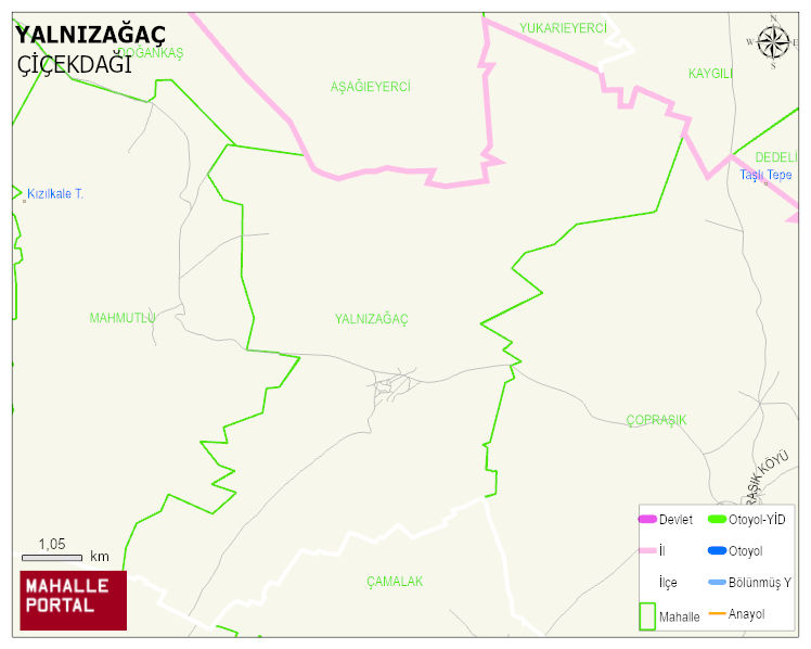 YALNIZAĞAÇ Köyü Haritası | Mahalle ve Köy Sınırı