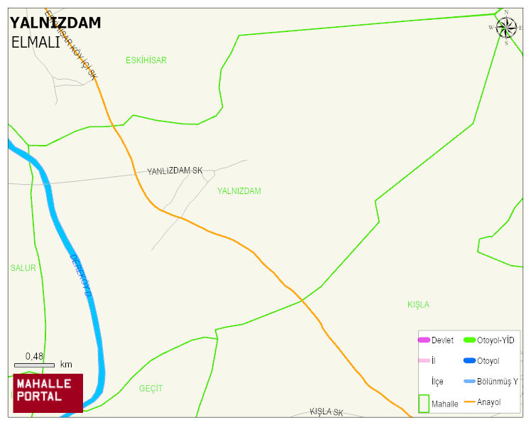 YALNIZDAM Mahallesi Haritası | Dağlar, Ovalar ve Akarsu Bilgileri