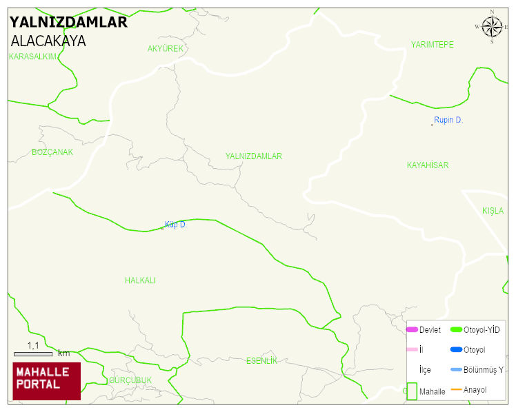 YALNIZDAMLAR Köyü Haritası | Yükselti ve Doğa Özellikleri