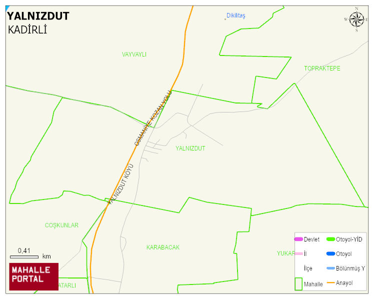 YALNIZDUT Köyü Haritası | Sayısal Bölge Görünümü