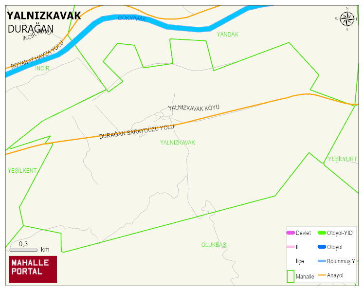 YALNIZKAVAK Köyü Haritası | İnteraktif Köy ve Mahalle Sınırları