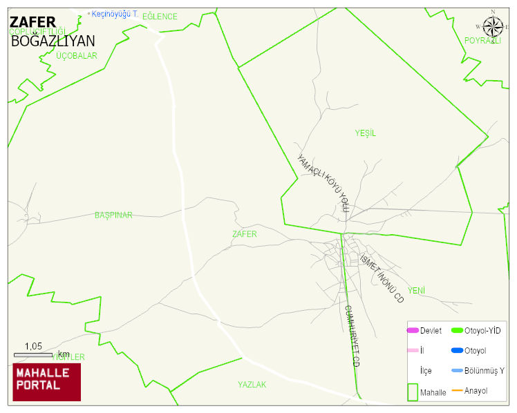 YAMAÇLI BELDESİ ZAFER Mahallesi Haritası | Mahalle ve Köy Sınırı
