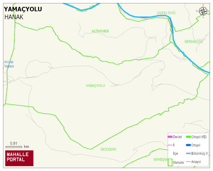 YAMAÇYOLU Köyü Haritası | Dağlar, Ovalar ve Akarsu Bilgileri