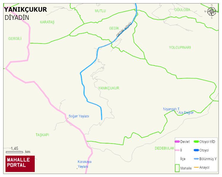 YANIKÇUKUR Köyü Haritası | Dağlar, Ovalar ve Akarsu Bilgileri