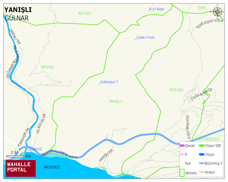 YANIŞLI Mahallesi Haritası | Dağlar, Ovalar ve Akarsu Bilgileri