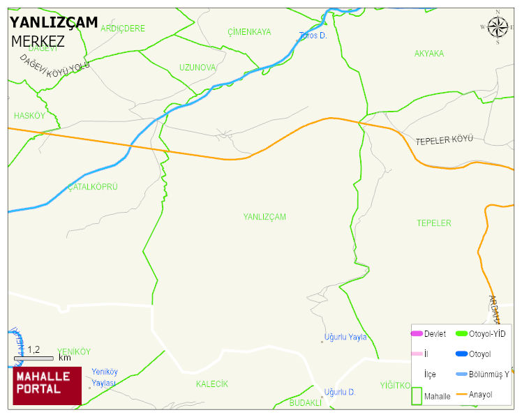 YANLIZÇAM Köyü Haritası | Mahalle Sokak Haritası
