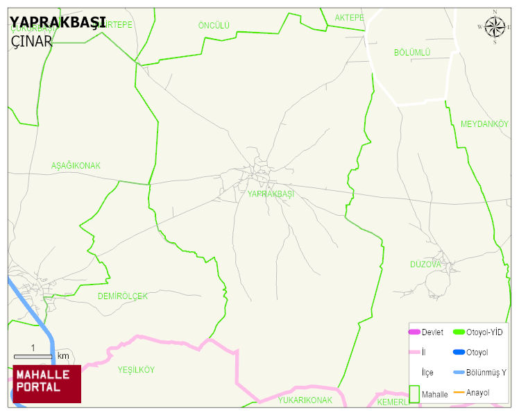 YAPRAKBAŞI Mahallesi Haritası | Mahalle ve Köy Sınırı