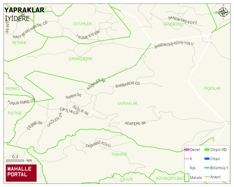 YAPRAKLAR Mahallesi Haritası | Dağlar, Ovalar ve Akarsu Bilgileri