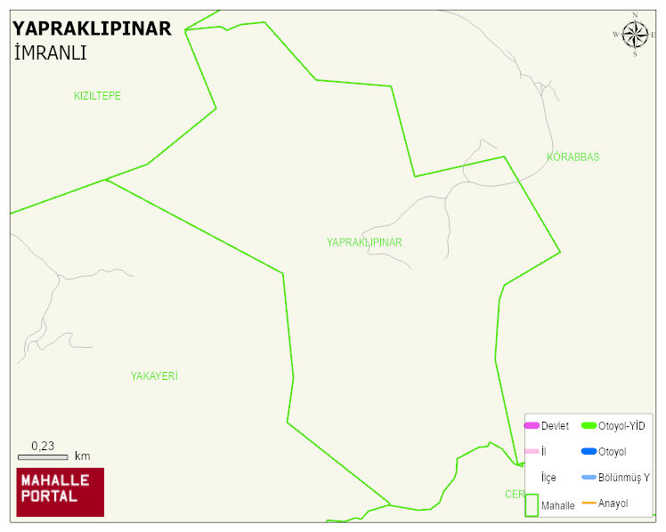 YAPRAKLIPINAR Köyü Haritası | Dağlar, Ovalar ve Akarsu Bilgileri