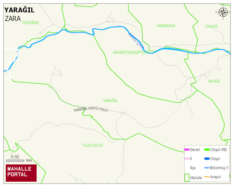 YARAĞIL Köyü Haritası | Yükselti ve Doğa Özellikleri