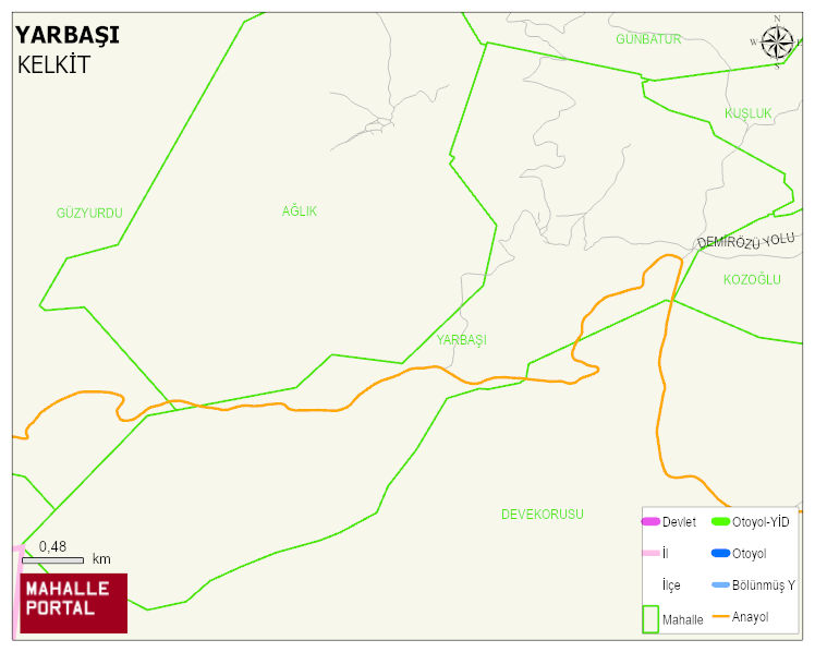 YARBAŞI Köyü Haritası | Dağlar, Ovalar ve Akarsu Bilgileri