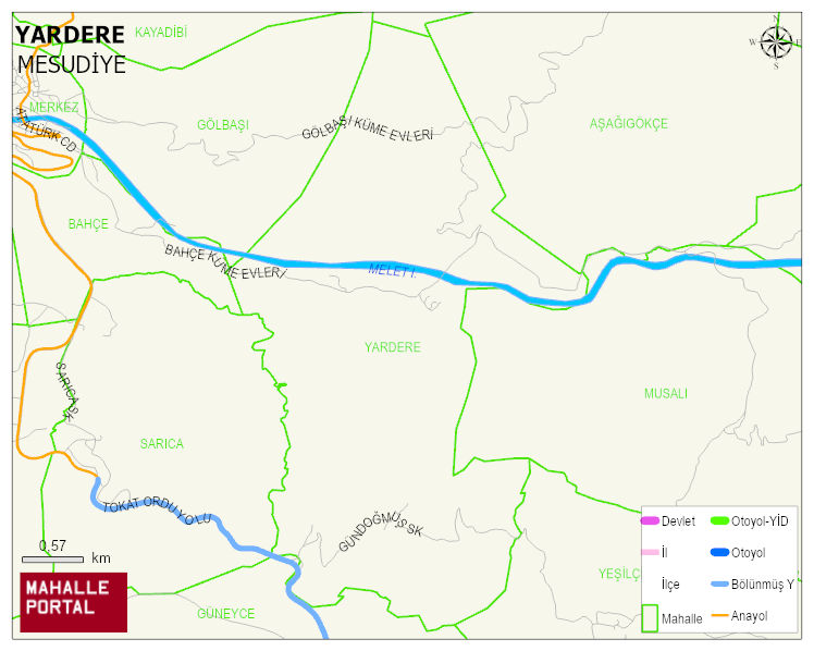 YARDERE Mahallesi Haritası | Yükselti ve Doğa Özellikleri