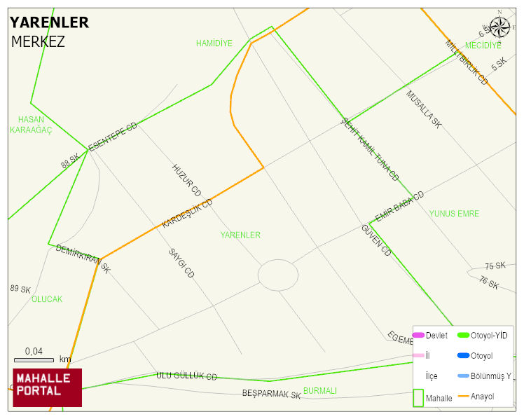YARENLER Mahallesi Haritası | Dağlar, Ovalar ve Akarsu Bilgileri