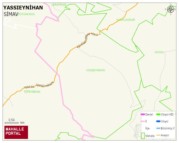 YASSIEYNİHAN Köyü Haritası | Dağlar, Ovalar ve Akarsu Bilgileri