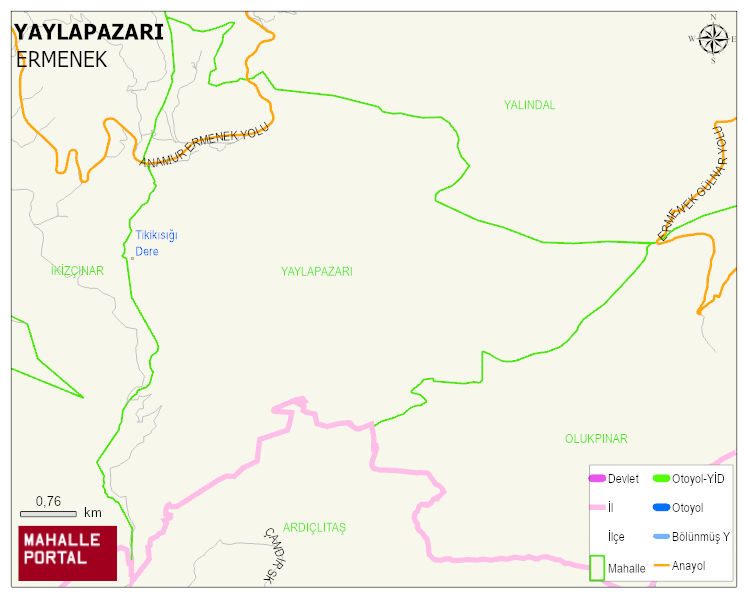 YAYLAPAZARI Köyü Haritası | Dağlar, Ovalar ve Akarsu Bilgileri