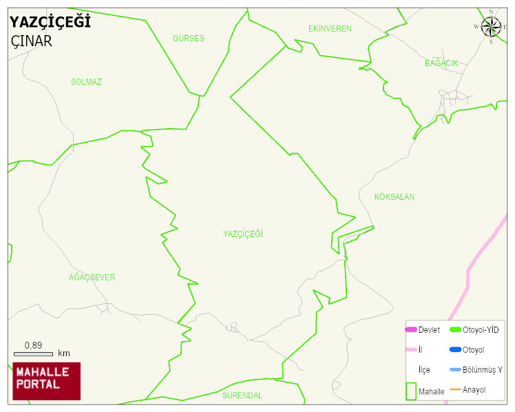 YAZÇİÇEĞİ Mahallesi Haritası | Mahalle ve Köy Sınırı