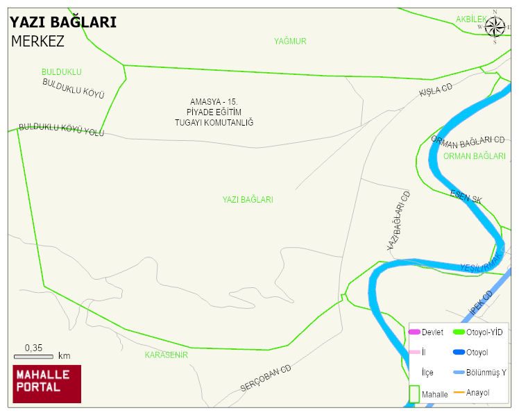YAZI BAĞLARI Mahallesi Haritası | Dağlar, Ovalar ve Akarsu Bilgileri