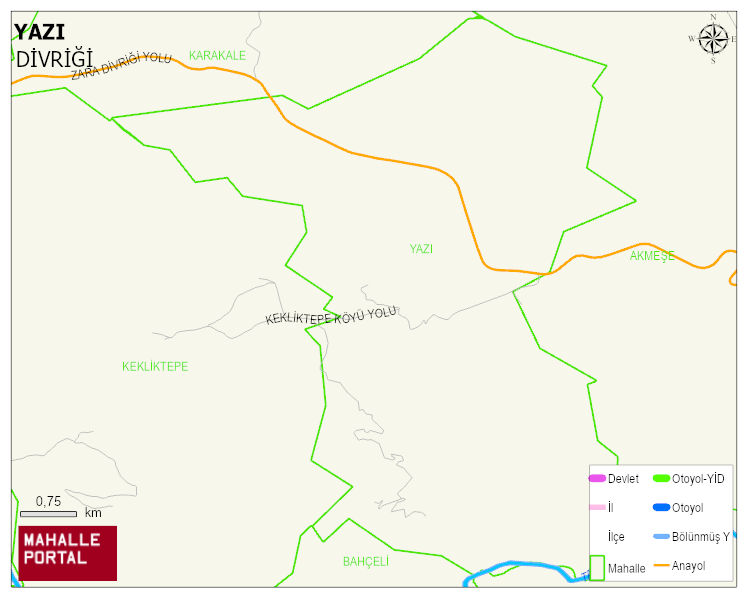 YAZI Köyü Haritası | Mahalle ve Köy Sınırı