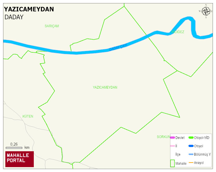 YAZICAMEYDAN Köyü Haritası | Yükselti ve Doğa Özellikleri