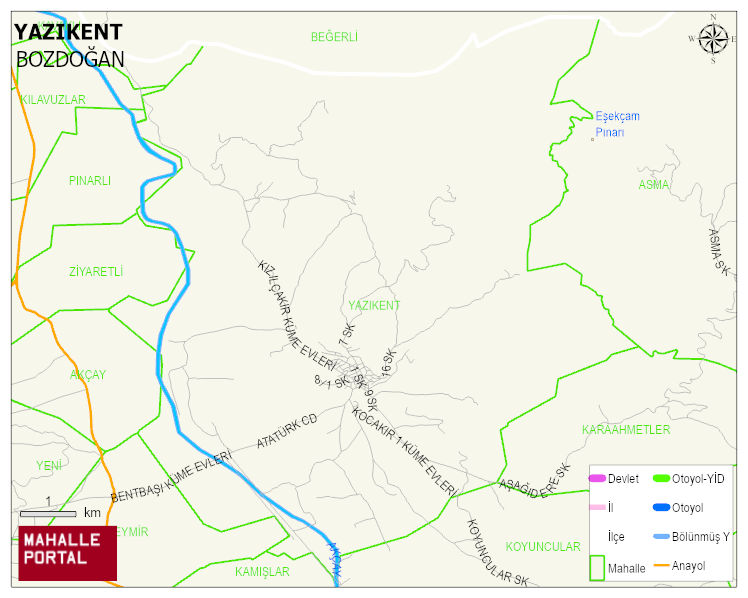 YAZIKENT Mahallesi Haritası | Dağlar, Ovalar ve Akarsu Bilgileri