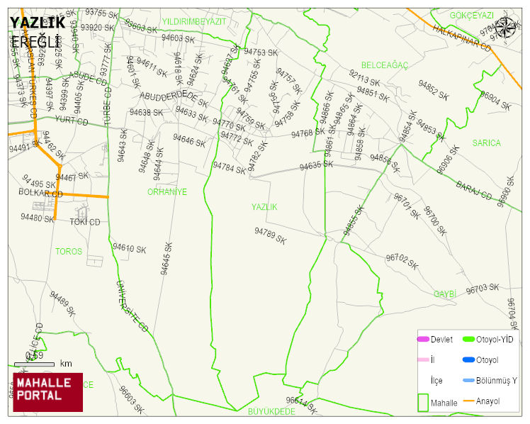 YAZLIK Mahallesi Haritası | Mahalle ve Köy Sınırı
