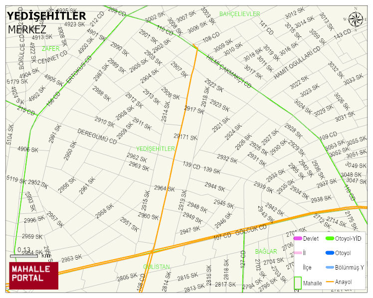 YEDİŞEHİTLER Mahallesi Haritası | Mahalle ve Köy Sınırı