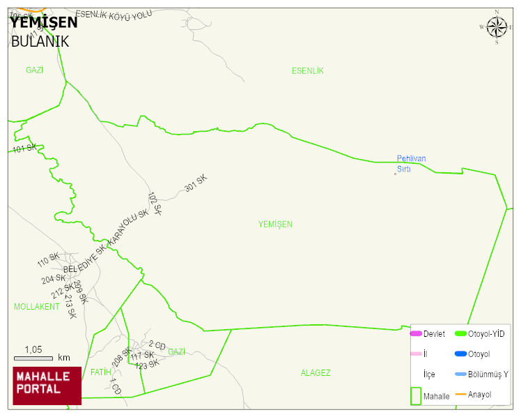 YEMİŞEN Köyü Haritası | Mahalle ve Köy Sınırı