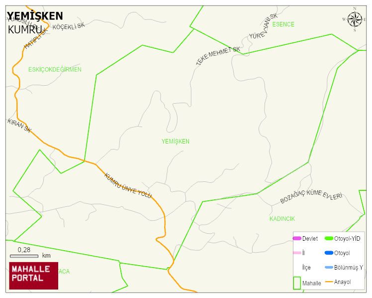 YEMİŞKEN Mahallesi Haritası | Yükselti ve Doğa Özellikleri
