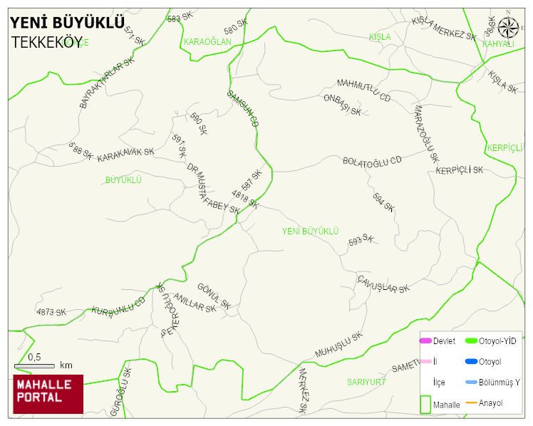 YENİ BÜYÜKLÜ Mahallesi Haritası | Dağlar, Ovalar ve Akarsu Bilgileri