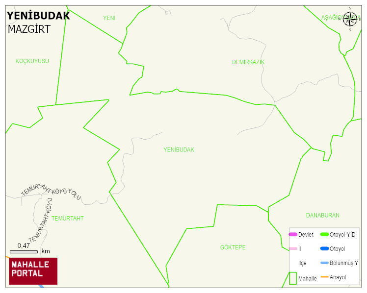 YENİBUDAK Köyü Haritası | Mahalle ve Köy Sınırı