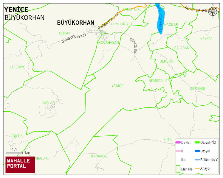 YENİCE Mahallesi Haritası | Coğrafi Yapı ve Detaylı Haritası
