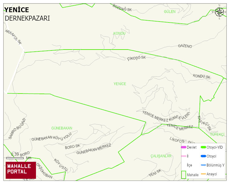 YENİCE Mahallesi Haritası | Dağlar, Ovalar ve Akarsu Bilgileri