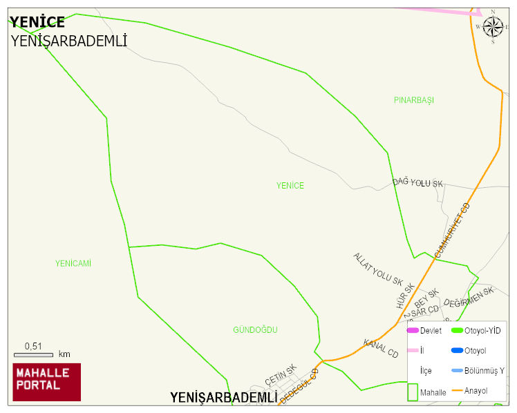 YENİCE Mahallesi Haritası | Yükselti ve Doğa Özellikleri