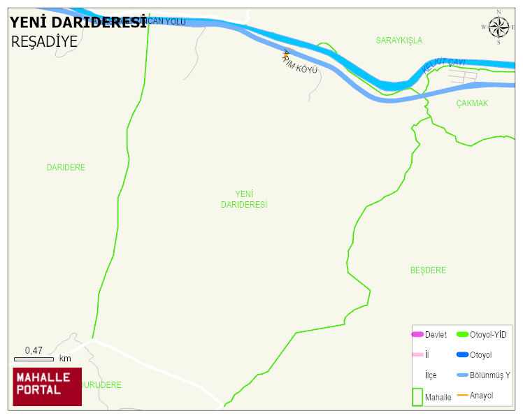 YENİ DARIDERESİ Köyü Haritası | Dağlar, Ovalar ve Akarsu Bilgileri