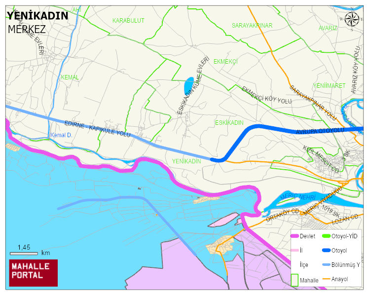 YENİKADIN Köyü Haritası | Mahalle ve Köy Sınırı