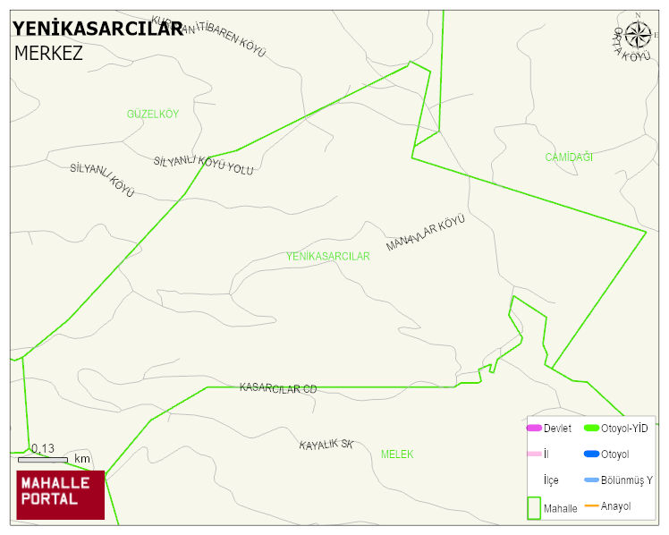 YENİKASARCILAR Köyü Haritası | Dağlar, Ovalar ve Akarsu Bilgileri