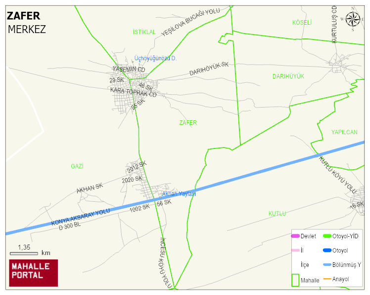 YENİKENT BELDESİ ZAFER Mahallesi Haritası | Yükselti ve Doğa Özellikleri