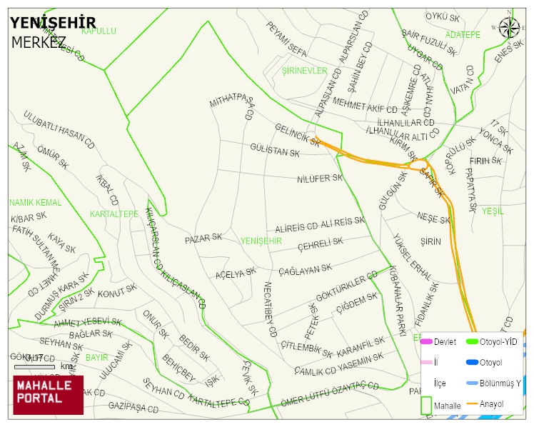 YENİŞEHİR Mahallesi Haritası | Mahalle ve Köy Sınırı