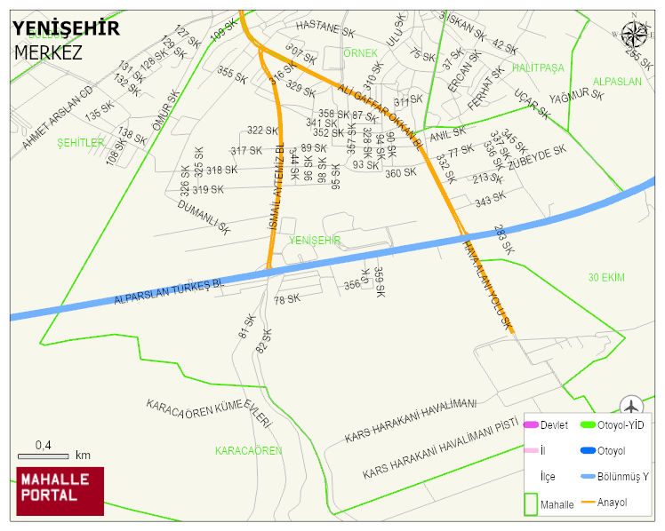 YENİŞEHİR Mahallesi Haritası | Mahalle ve Köy Sınırı
