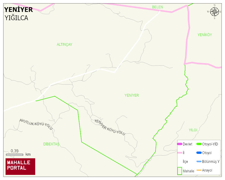 YENİYER Köyü Haritası | Yükselti ve Doğa Özellikleri